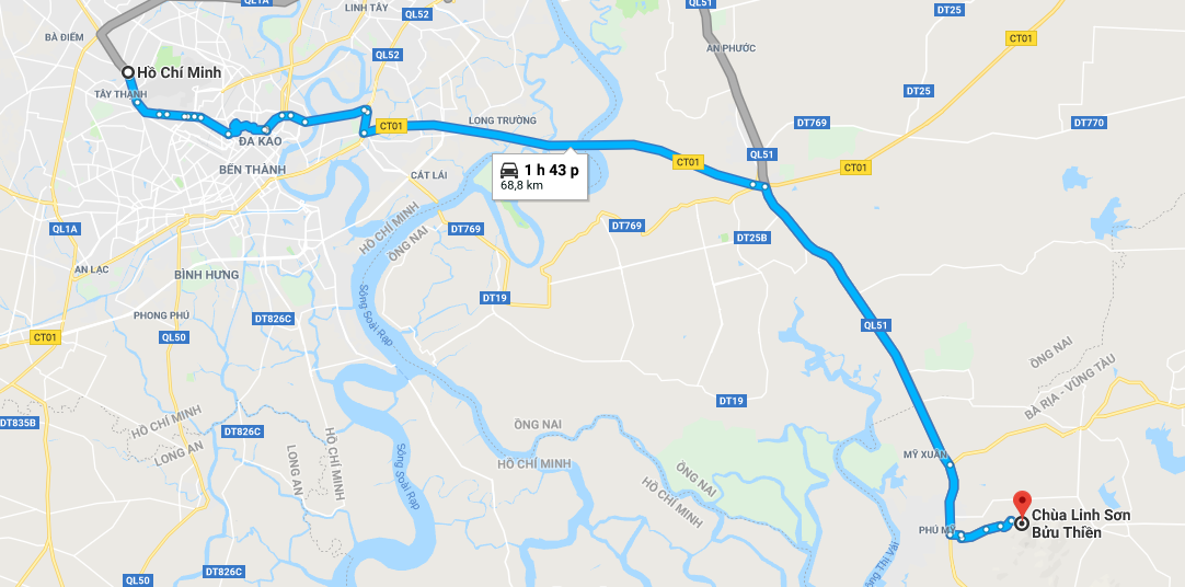 Bản đồ đường đi tới chùa Linh Sơn Bửu Thiên